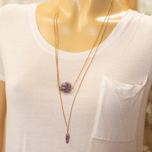 Gold Layered Purple Stone Boho Necklace